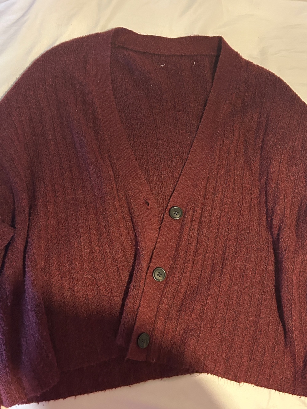 American Eagle Outfitters Ribbed Button-Front Top in Burgundy